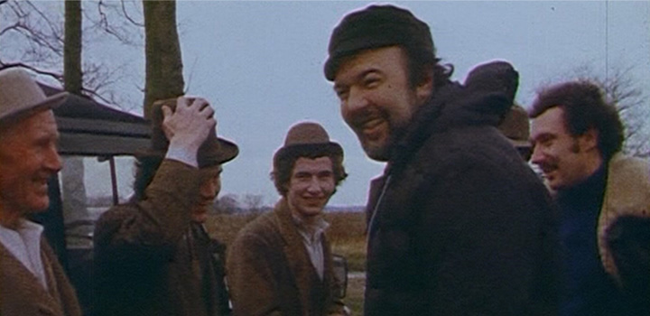 Sir Peter Hall and Ronald Blythe on set with the cast of Akenfield