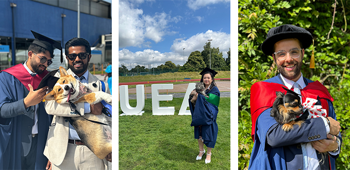 L-R: Hari Ramachandran, alongside his brother and Lilo the Corgi; Mei Ying Nam with her cat, Huggy; Pedro Miguel Dos Santos Marques alongside his dog, Fifi
