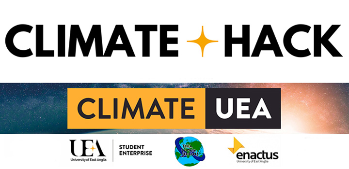 A banner graphic that reads Climate Hack with the ClimateUEA logo