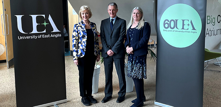 From left to right: Rt Hon Dame Andrea Leadsom MP, Health Minister; Prof David Maguire; Cllr Kay Mason-Billig, Leader of Norfolk County Council.