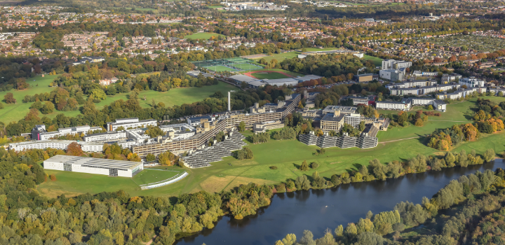 An aerial shot of UEA campus