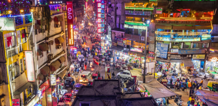Main Bazar by night, Paharganj, New Delhi, India