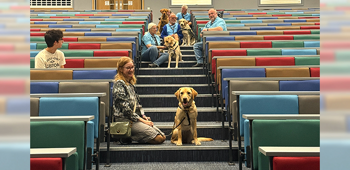 Dogs and people in a lecture theatre