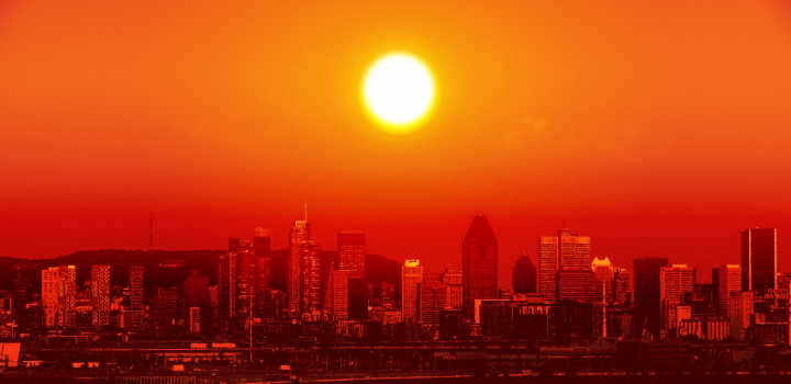 A city shadowed by the sun blaring down