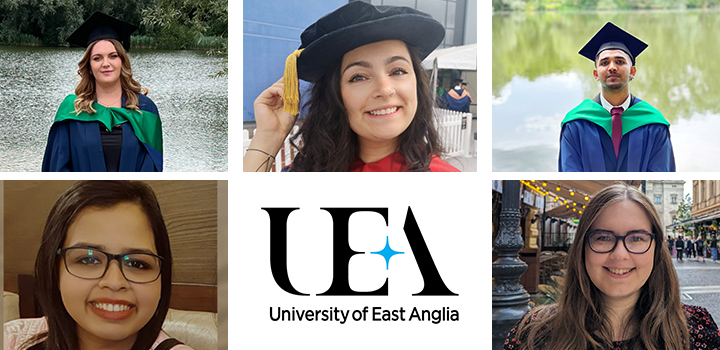 Top row L-R: Elise Harrison, Rosie Almond, Rohnjose Saji. Bottom row L-R: Debasmita  Goswami, Siân Roche