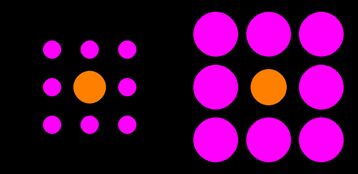 An optical illusion of pink and orange circles