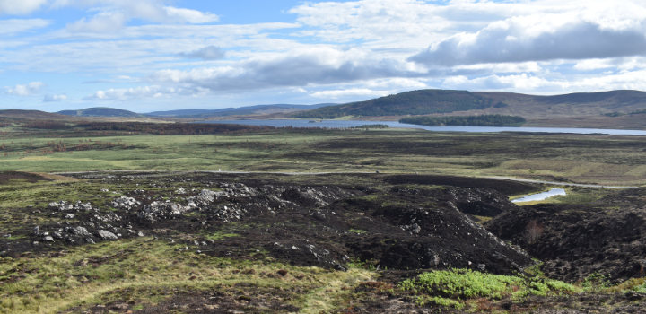 Scorched trees in the mid-ground mark areas of higher burn severity, while woodlands along the loch shore were spared from severe fire damage.