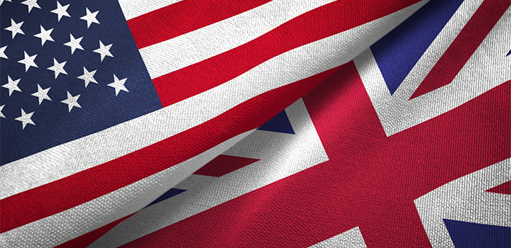 The flags are the United States (left) and Great Britain (right)