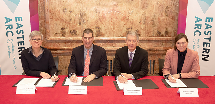 L-R: Prof Sasha Roseneil, Prof Anthony Forster, Prof David Maguire, Prof Karen Cox