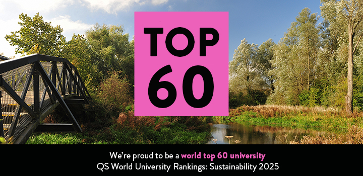 Pink square saying Top 60 in front of bridge going over UEA broad