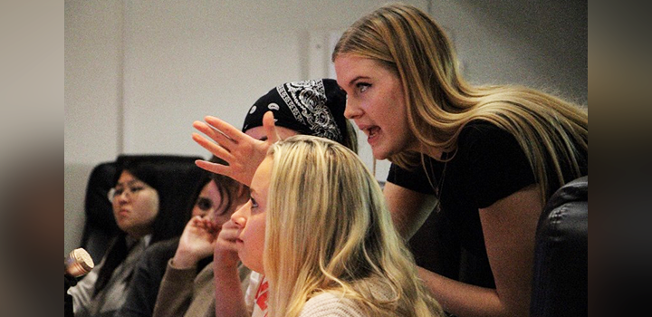 Abigail Hennis (right) directing other students for a UEA TV production