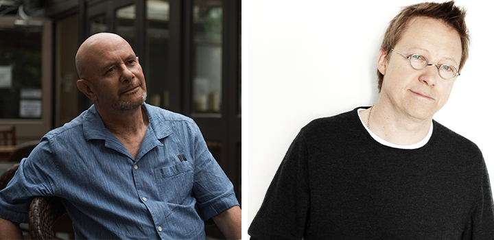 L-R: Nick Hornby; Simon Mayo MBE