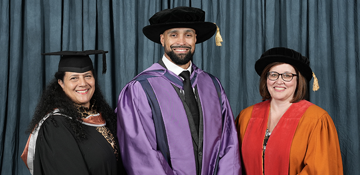 L-R: Denise Brown,  Group Chief Executive, South Essex College.  Ashley Banjo. Professor Zoe Butterfint, Associate Pro-Vice-Chancellor of Partnerships and Apprenticeships, UEA