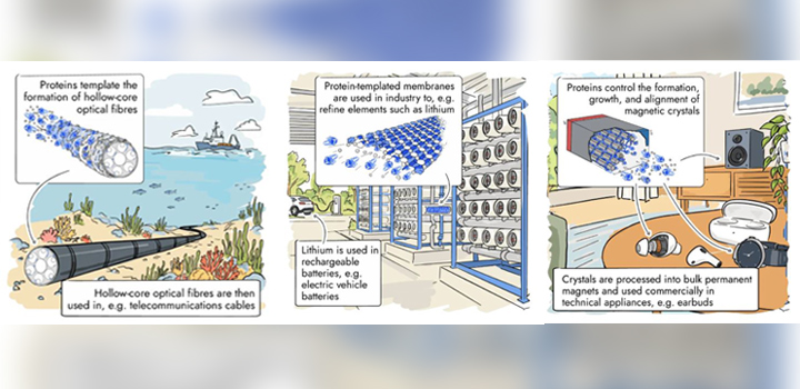 Three illustrated images of the challenges to be investigated by the Universal Fabricators Programme