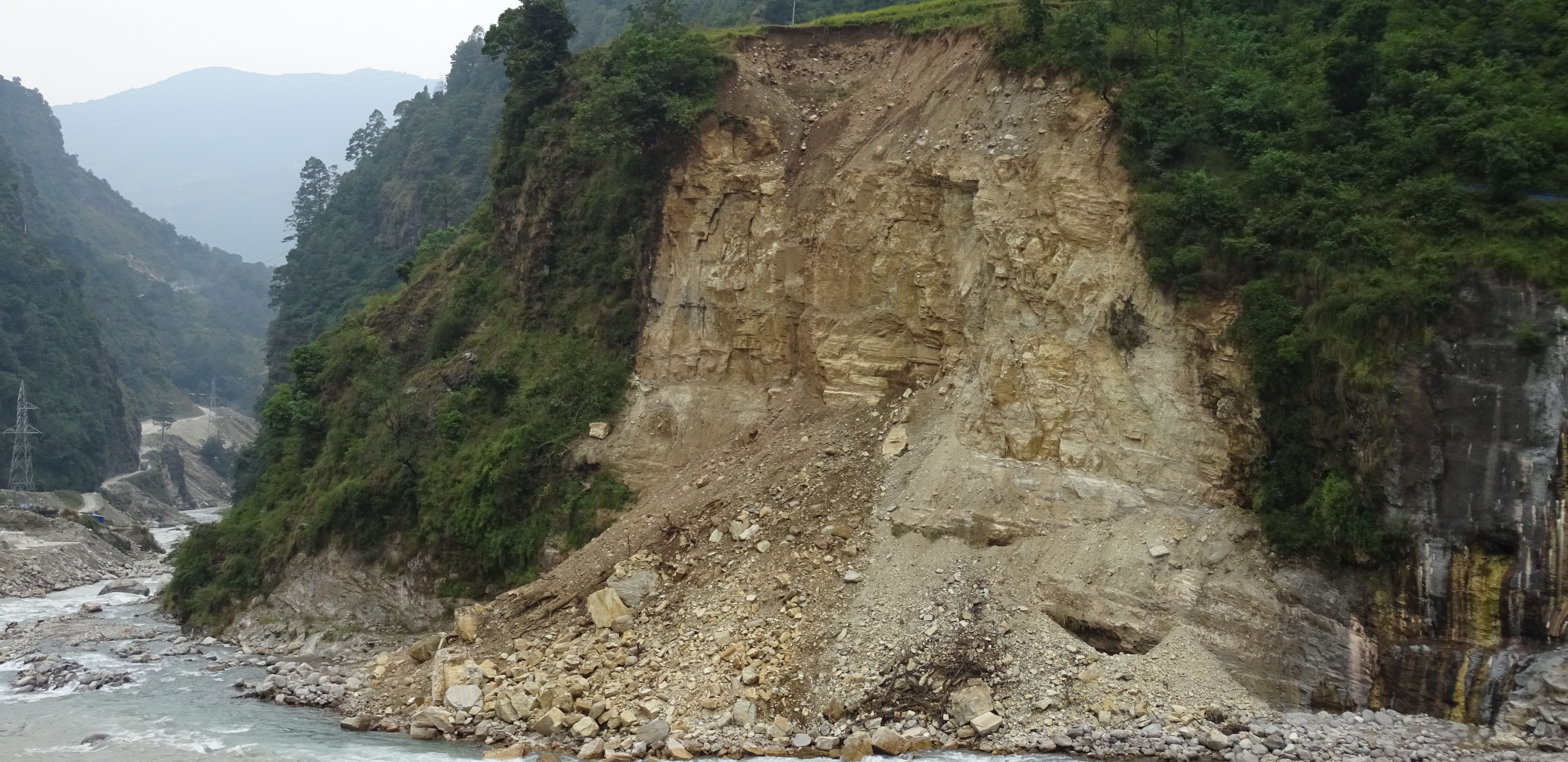Landslide into river near the village of Chakhu