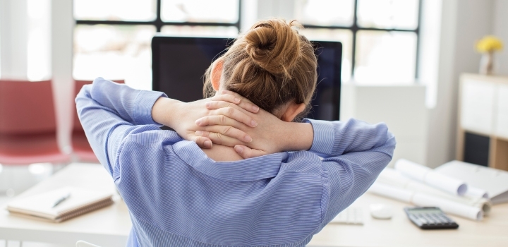 neck pain woman stretching