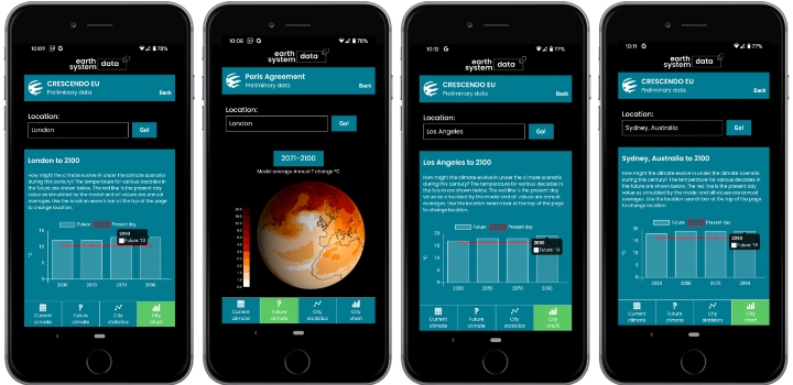 ESD research app in use on four different mobile phone screens
