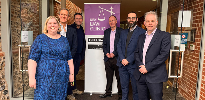 L-R: Polly Morgan (Law Clinic Director), Andrew Fearne (UEA Business School Professor), Alex Till (Menta CEO), Andrew Vassallo (UEA Business School Associate Professor), William Kemp (Birketts’ solicitor) and Ben Dures (Mediator)