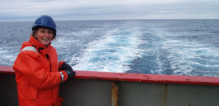 Karen Heywood on a boat in the Antarctic